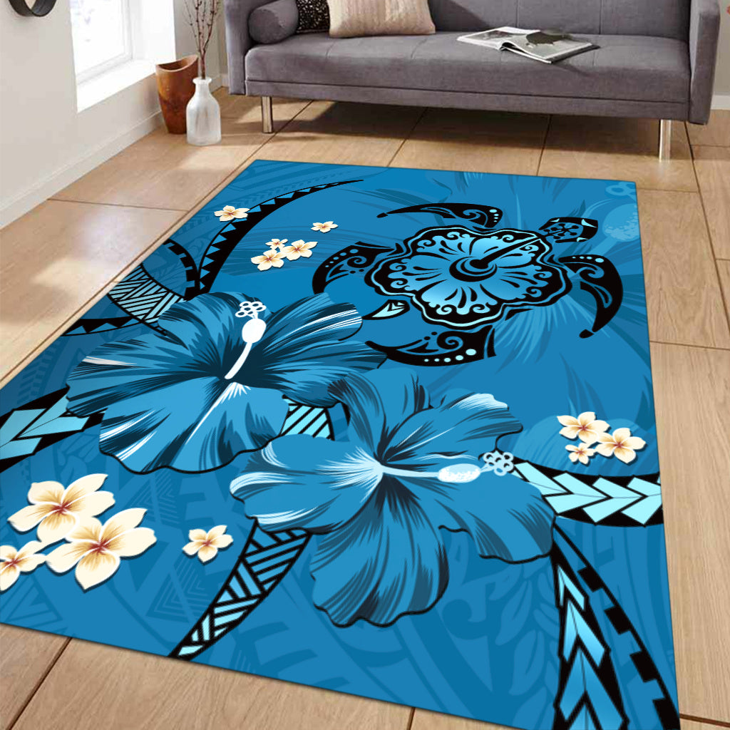 Hawaii Area Rug Blue Honu Hibiscus Island Harmony-Myprintsy