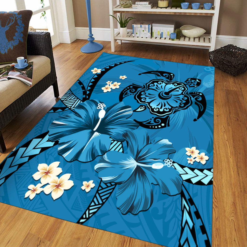 Hawaii Area Rug Blue Honu Hibiscus Island Harmony-Myprintsy
