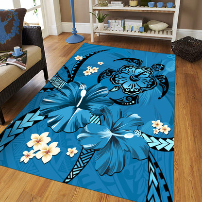 Hawaii Area Rug Blue Honu Hibiscus Island Harmony-Myprintsy