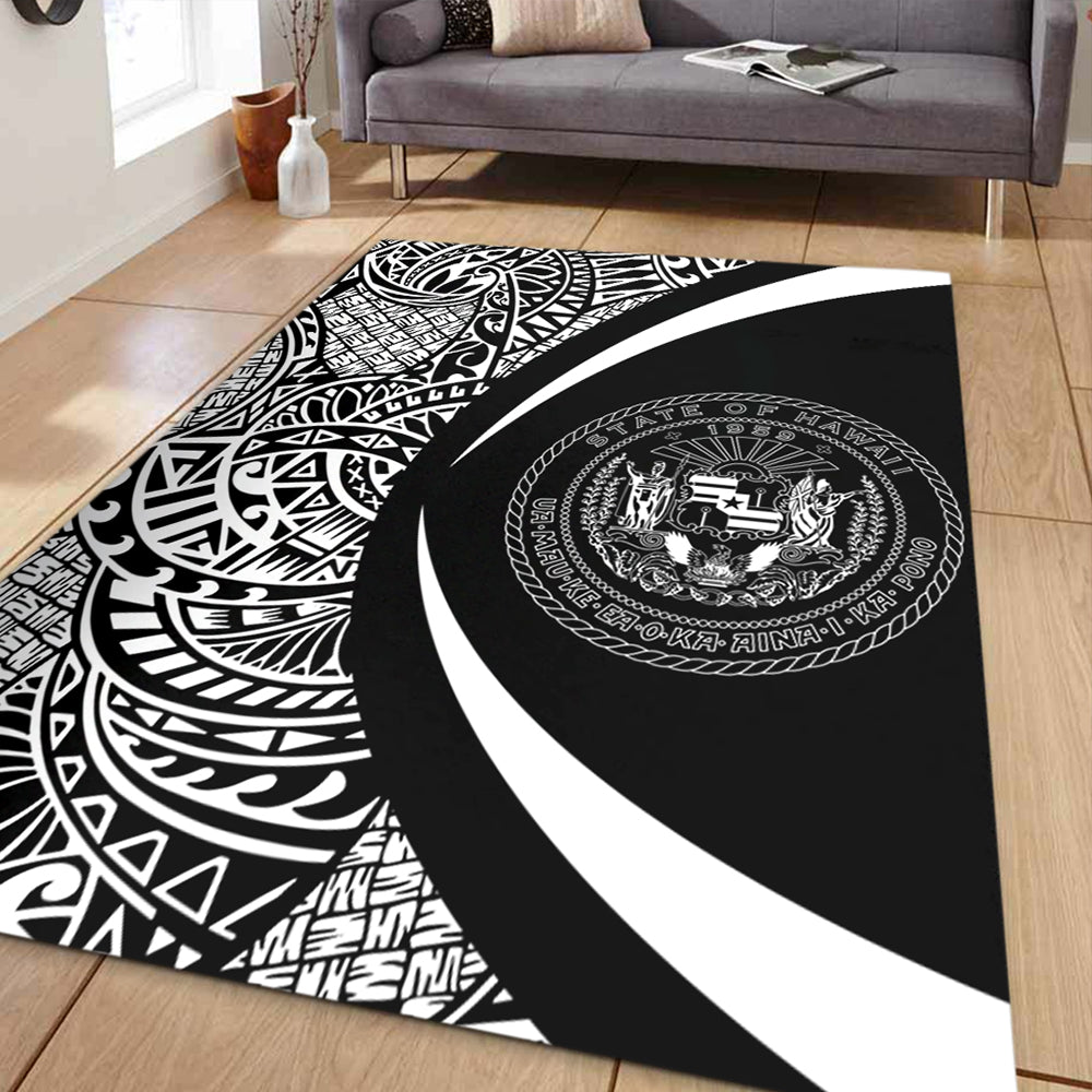 Hawaii Area Rug Coat Of Arm Lauhala White Circle-Myprintsy