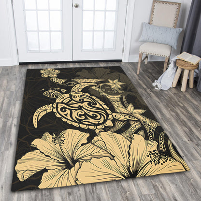 Hawaii Area Rug Golden Honu Hibiscus Serenity Style-Myprintsy