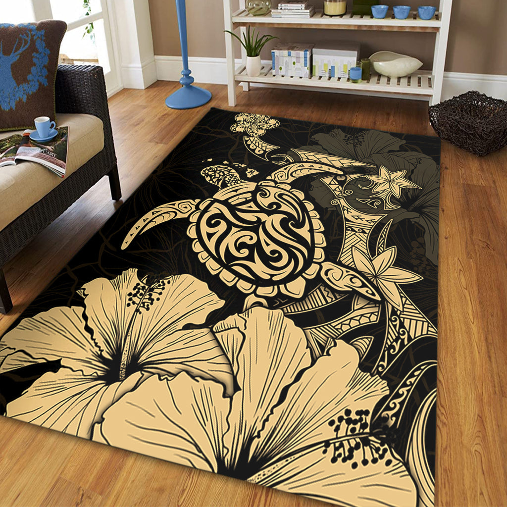 Hawaii Area Rug Golden Honu Hibiscus Serenity Style-Myprintsy