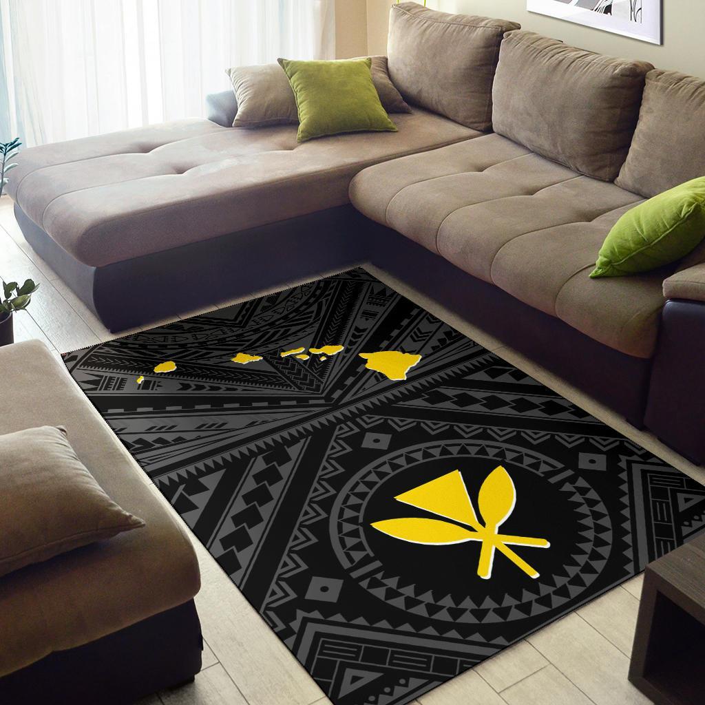 Hawaii Area Rug - Hawaii Kanaka Maoli And Map (Black)-Myprintsy