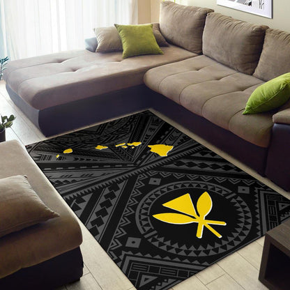 Hawaii Area Rug - Hawaii Kanaka Maoli And Map (Black)-Myprintsy
