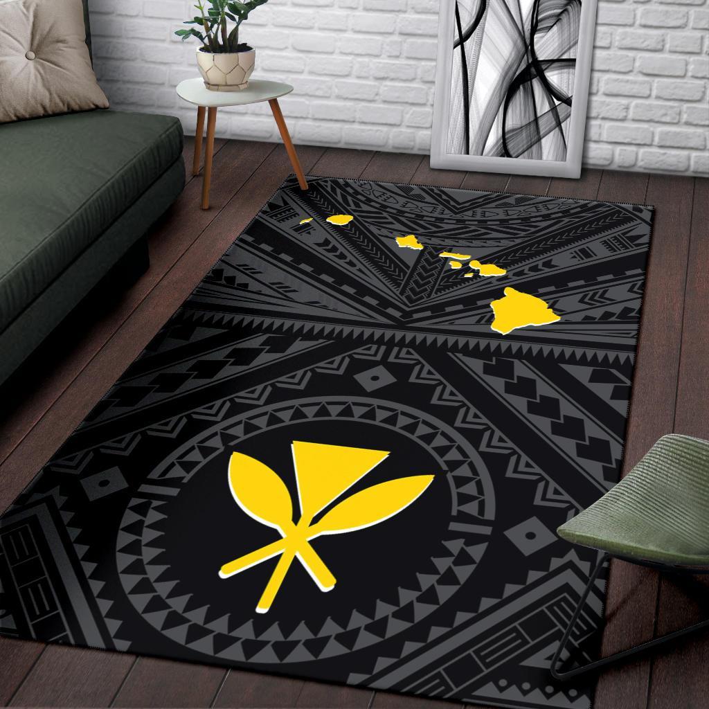 Hawaii Area Rug - Hawaii Kanaka Maoli And Map (Black)-Myprintsy