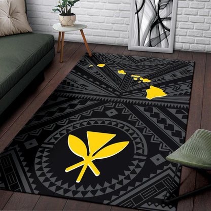 Hawaii Area Rug - Hawaii Kanaka Maoli And Map (Black)-Myprintsy