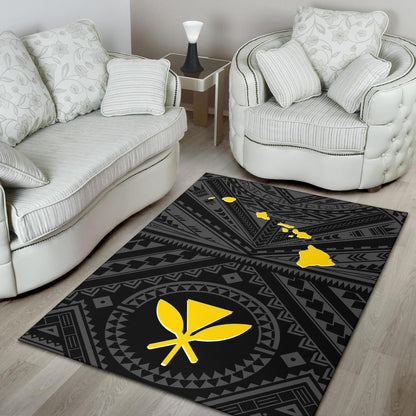 Hawaii Area Rug - Hawaii Kanaka Maoli And Map (Black)-Myprintsy