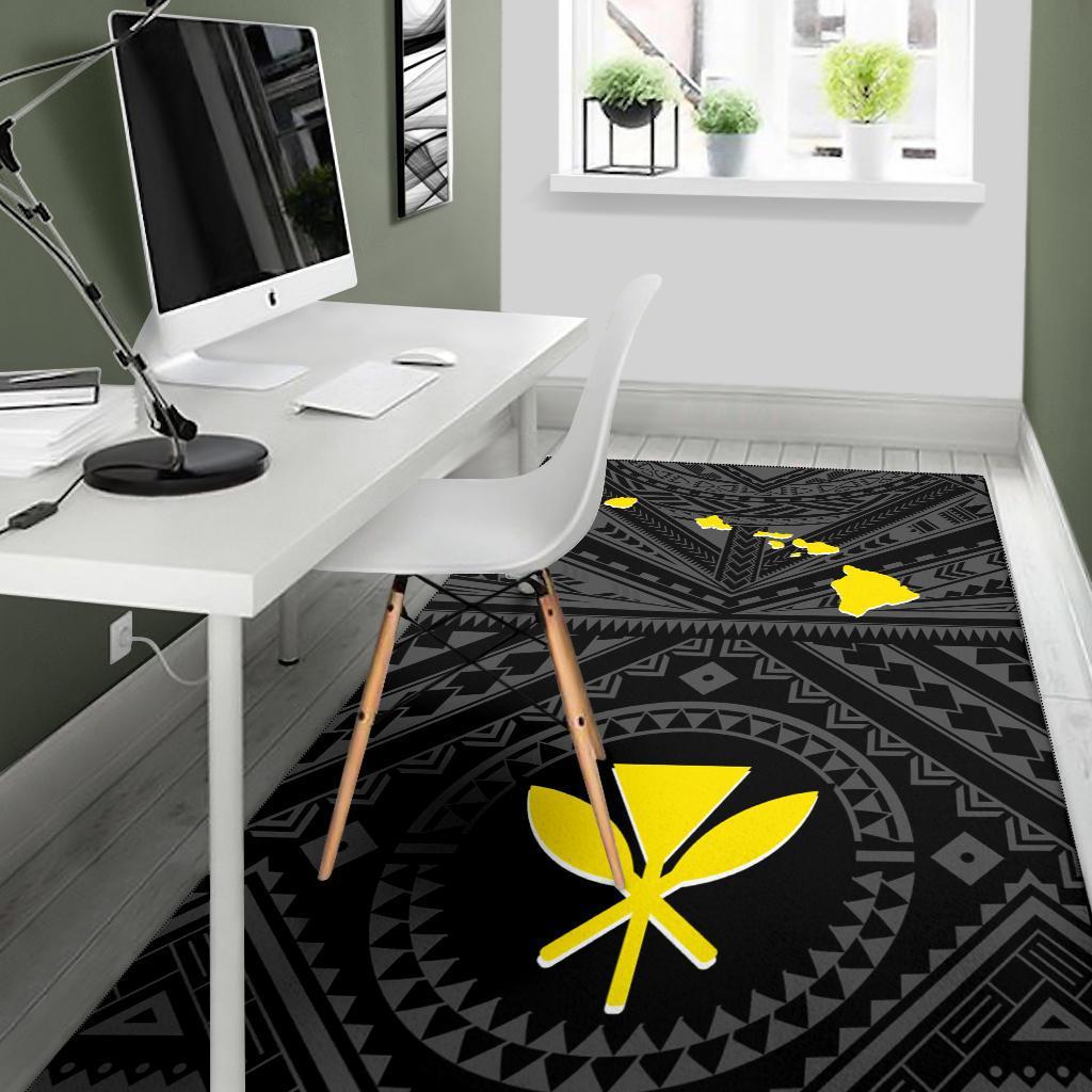 Hawaii Area Rug - Hawaii Kanaka Maoli And Map (Black)-Myprintsy