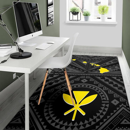 Hawaii Area Rug - Hawaii Kanaka Maoli And Map (Black)-Myprintsy