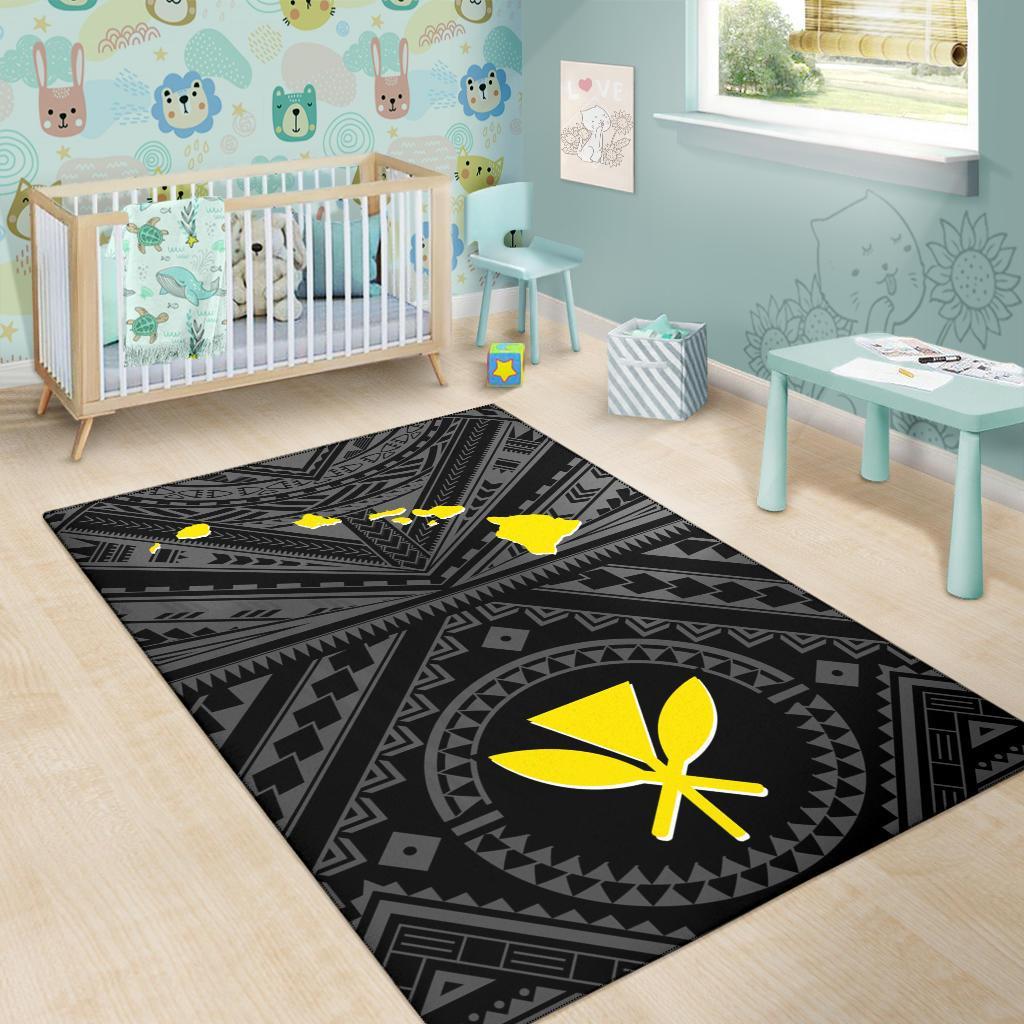 Hawaii Area Rug - Hawaii Kanaka Maoli And Map (Black)-Myprintsy