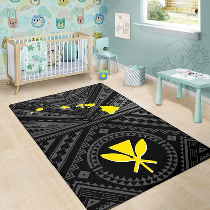 Hawaii Area Rug - Hawaii Kanaka Maoli And Map (Black)-Myprintsy