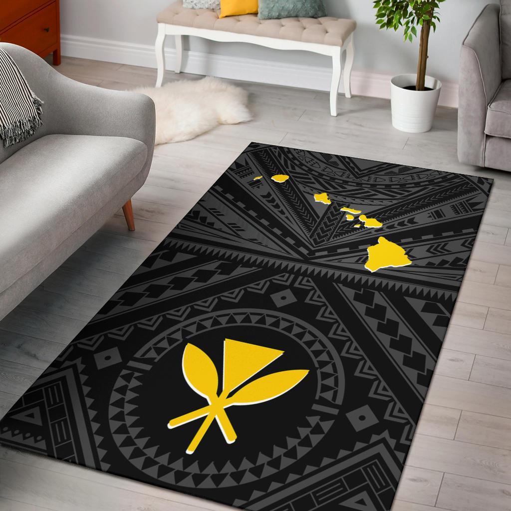 Hawaii Area Rug - Hawaii Kanaka Maoli And Map (Black)-Myprintsy