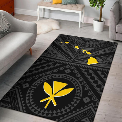 Hawaii Area Rug - Hawaii Kanaka Maoli And Map (Black)-Myprintsy
