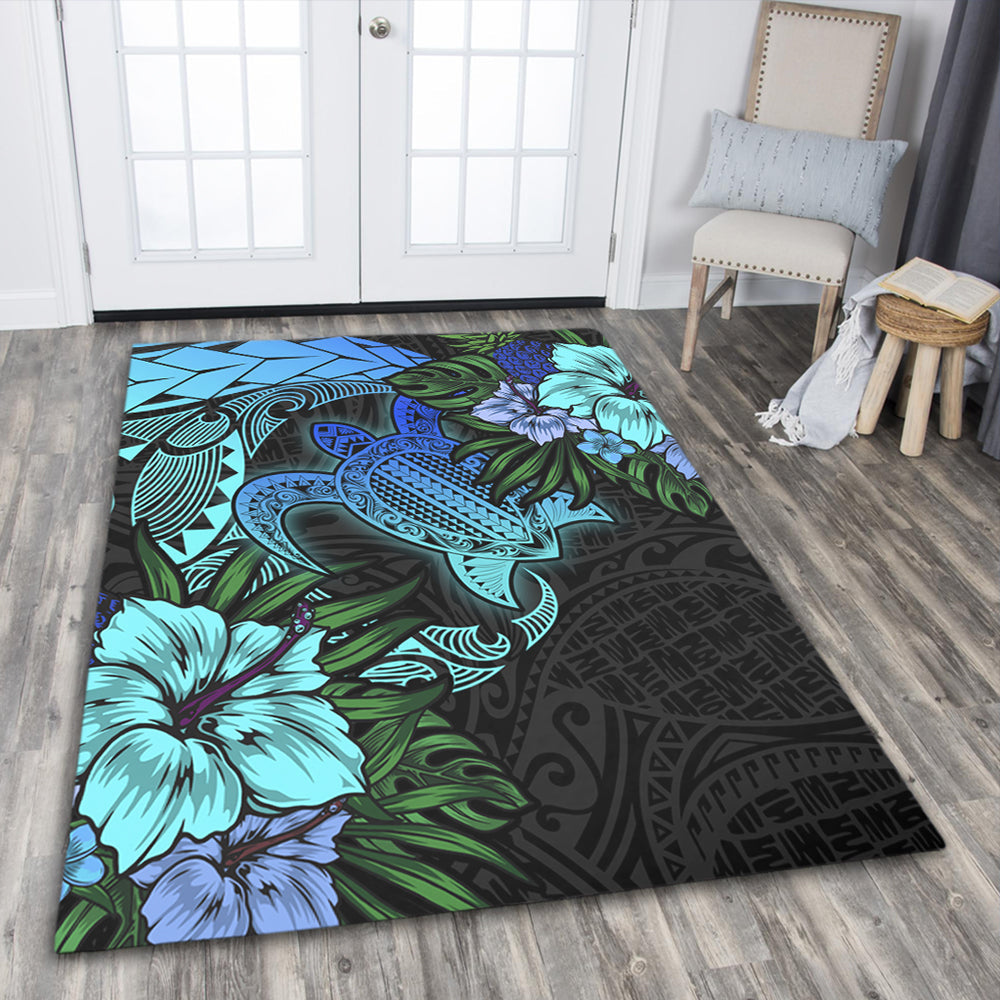 Hawaii Area Rug Hawaii Polynesian Turtle Tropical Blue Gardient Blue-Myprintsy