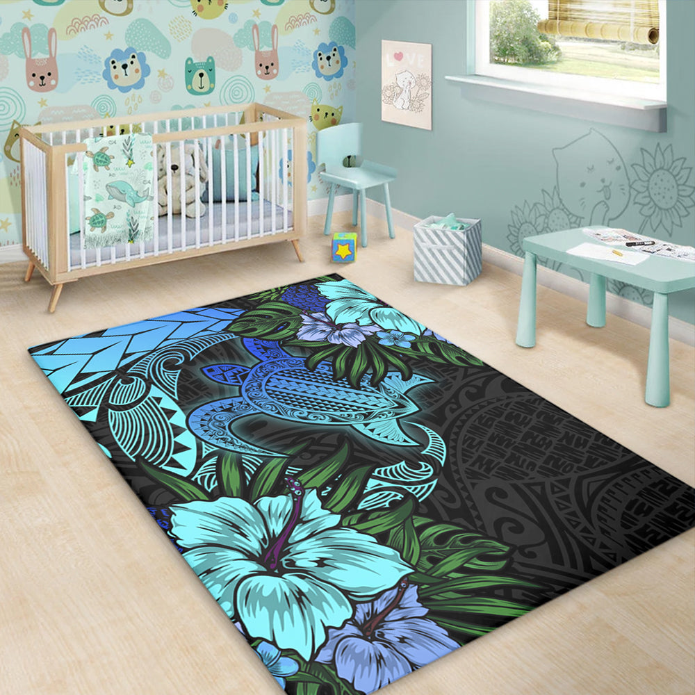 Hawaii Area Rug Hawaii Polynesian Turtle Tropical Blue Gardient Blue-Myprintsy