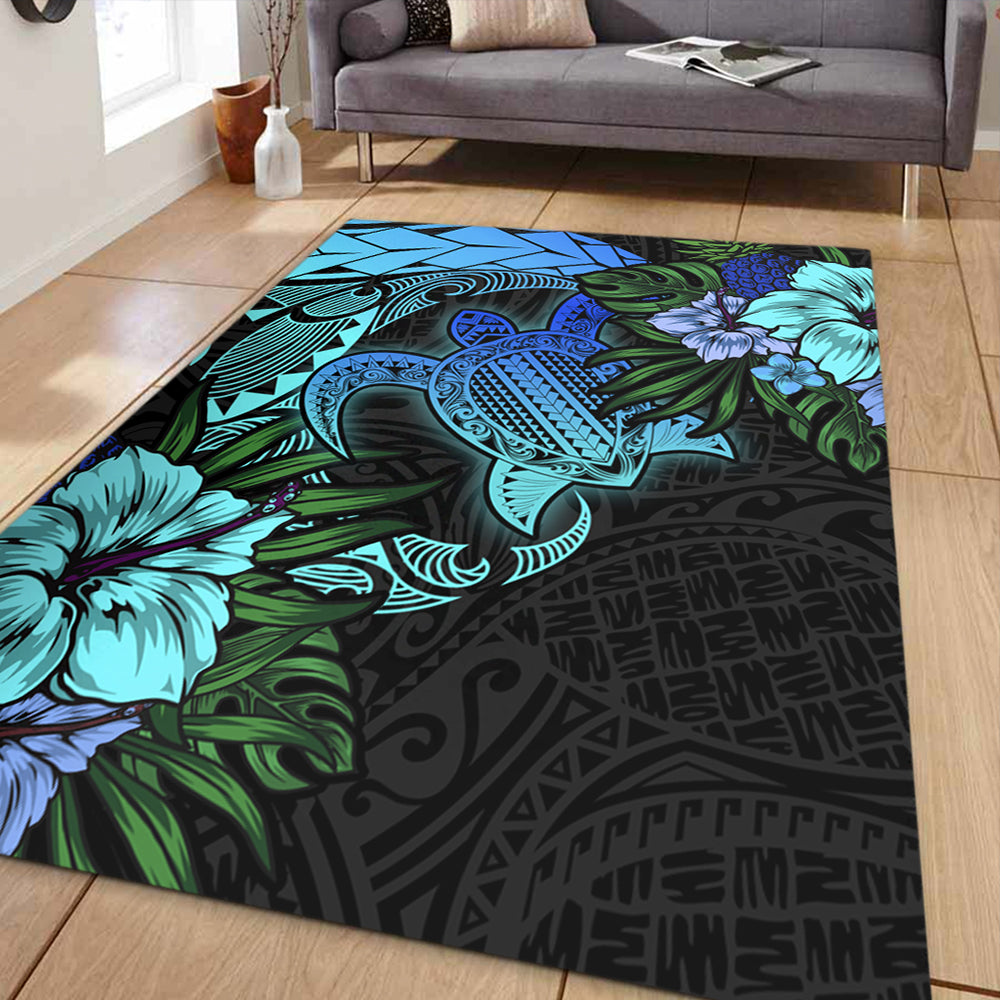 Hawaii Area Rug Hawaii Polynesian Turtle Tropical Blue Gardient Blue-Myprintsy