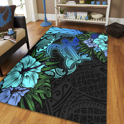 Hawaii Area Rug Hawaii Polynesian Turtle Tropical Blue Gardient Blue-Myprintsy