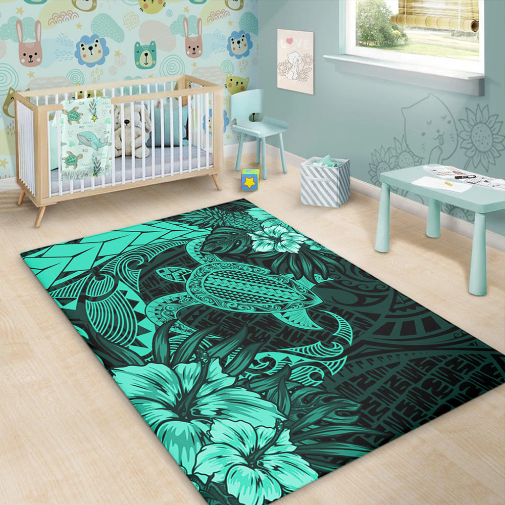 Hawaii Area Rug Hawaii Polynesian Turtle Tropical Patina Green-Myprintsy
