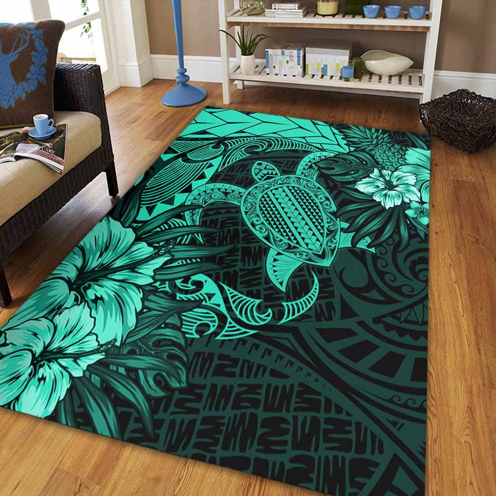 Hawaii Area Rug Hawaii Polynesian Turtle Tropical Patina Green-Myprintsy