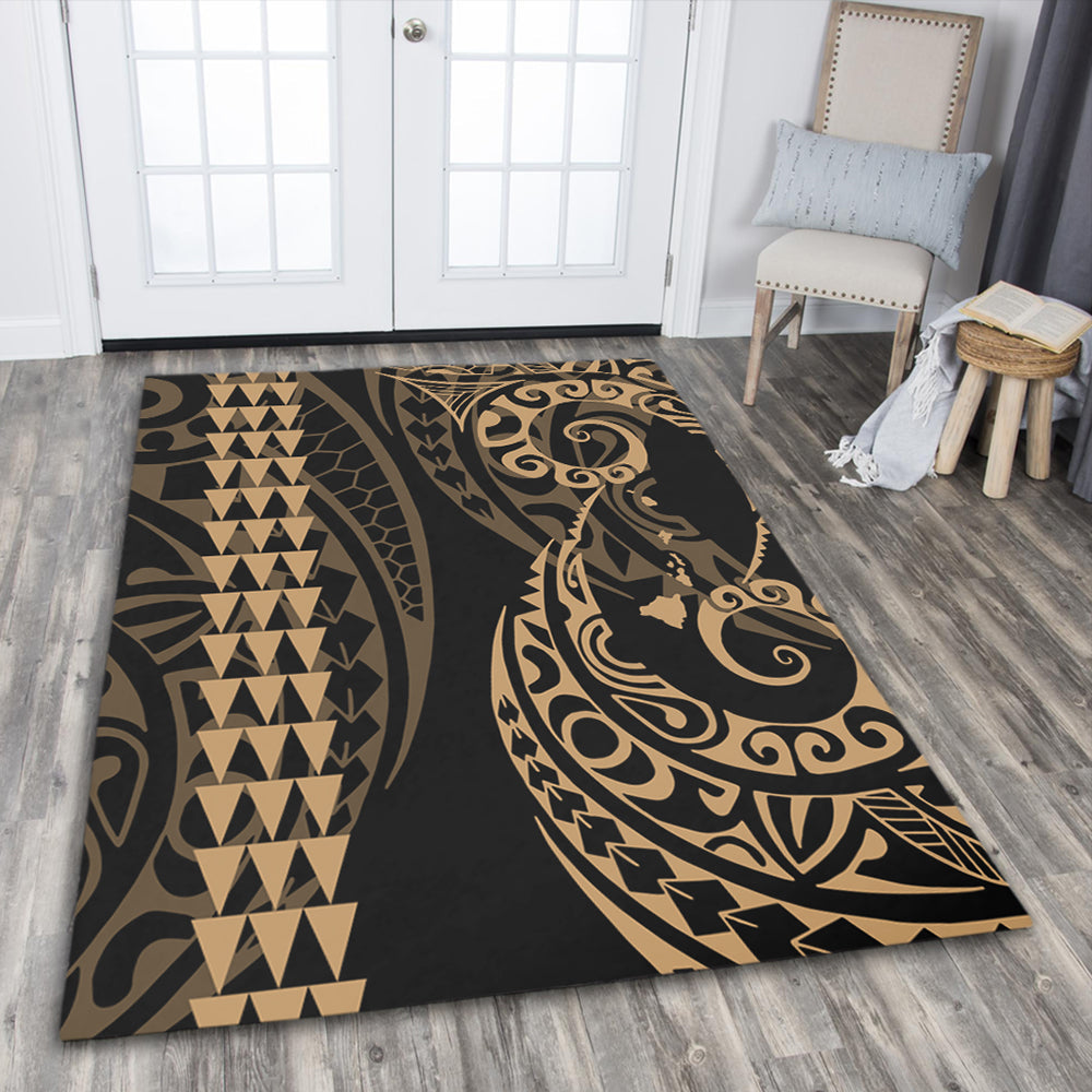 Hawaii Area Rug Hawaiian Map Kakau Style Gold-Myprintsy