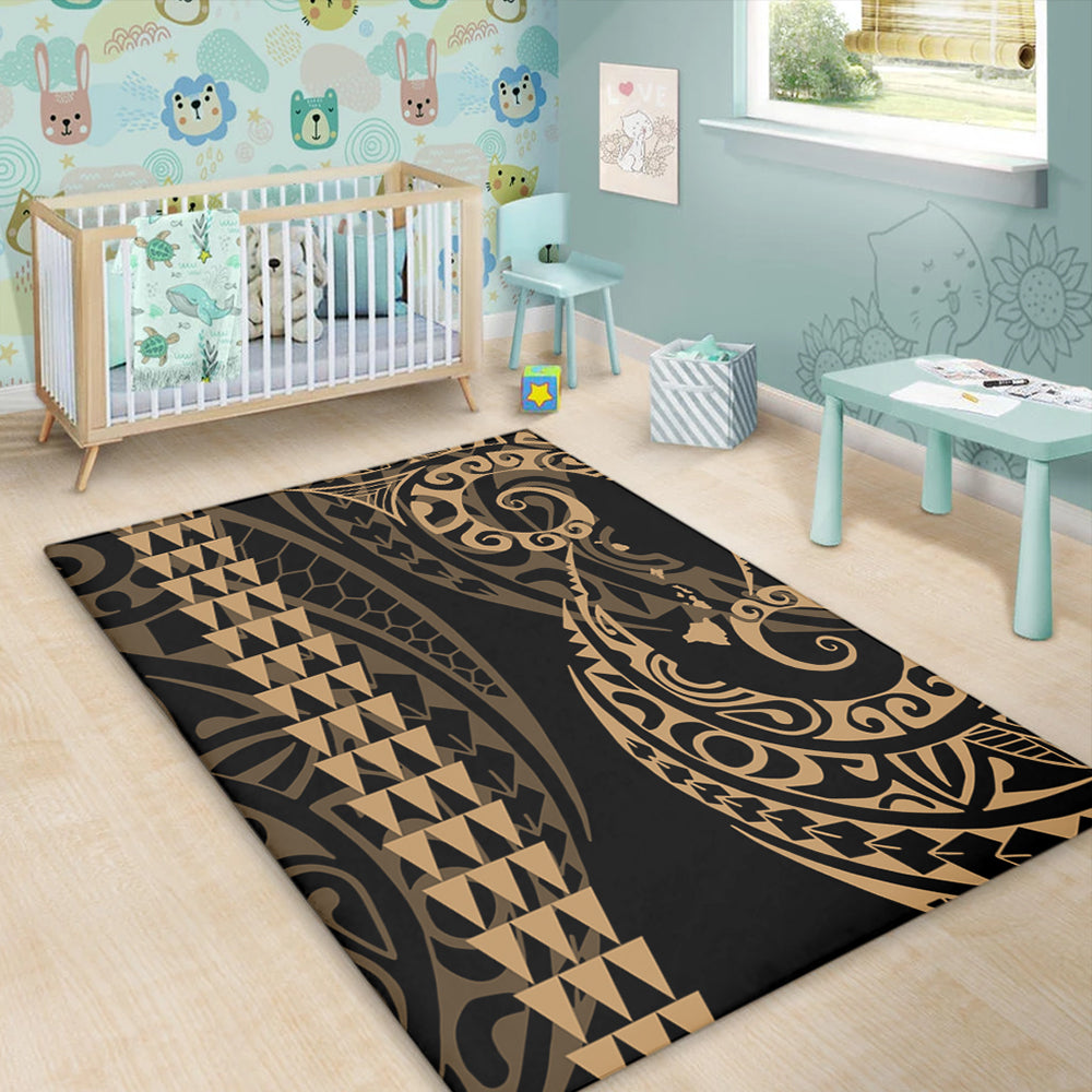 Hawaii Area Rug Hawaiian Map Kakau Style Gold-Myprintsy