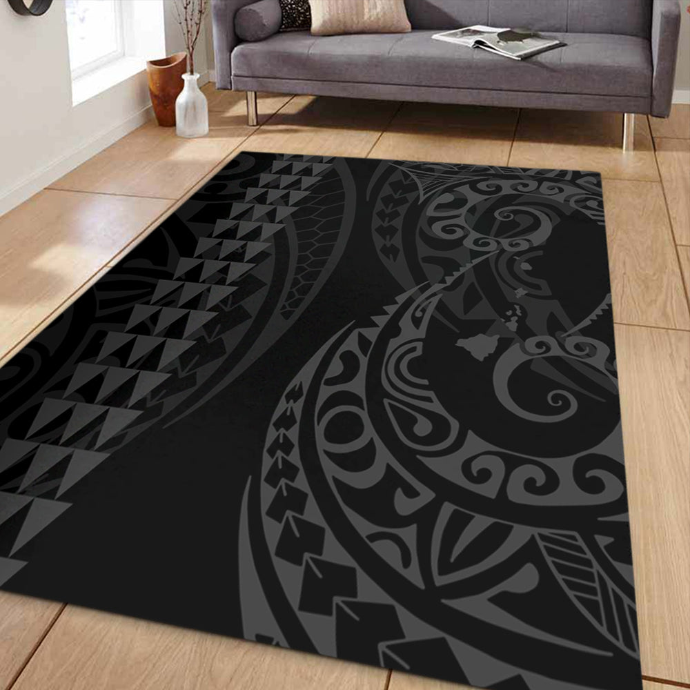 Hawaii Area Rug Hawaiian Map Kakau Style Gray-Myprintsy