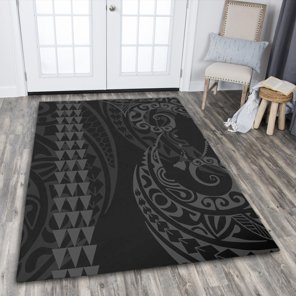 Hawaii Area Rug Hawaiian Map Kakau Style Gray-Myprintsy