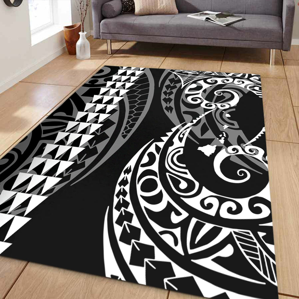 Hawaii Area Rug Hawaiian Map Kakau Style White-Myprintsy