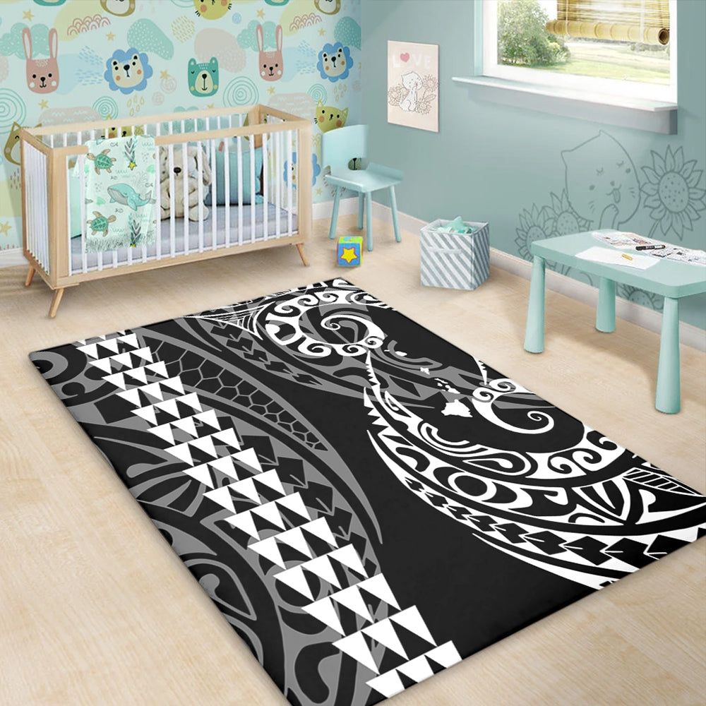 Hawaii Area Rug Hawaiian Map Kakau Style White-Myprintsy