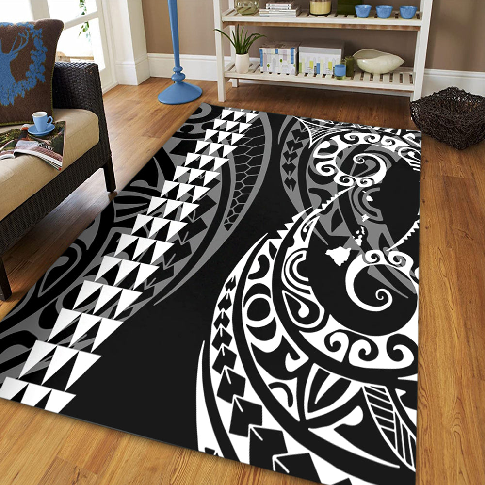 Hawaii Area Rug Hawaiian Map Kakau Style White-Myprintsy