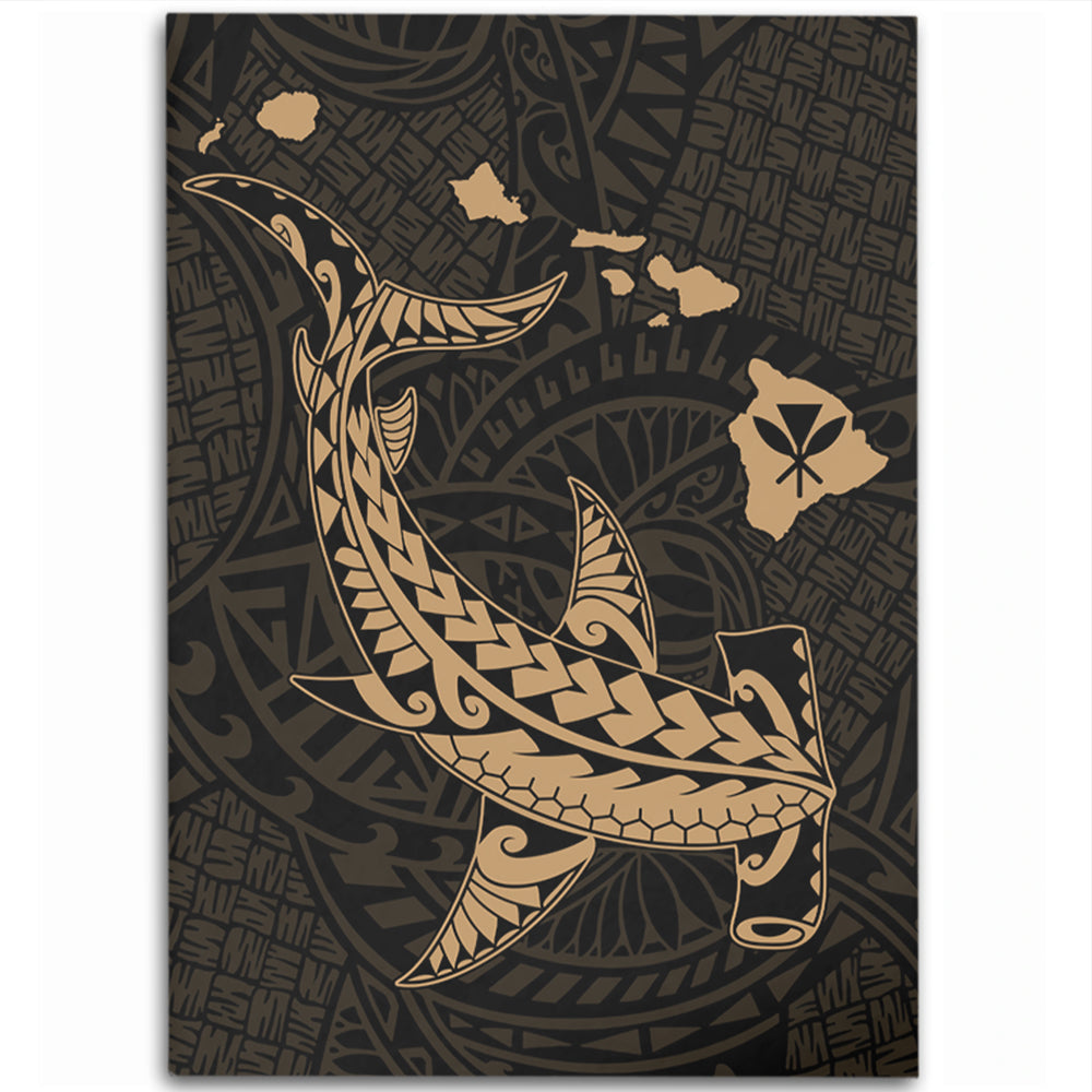 Hawaii Area Rug Hawaiian Native Map Hammerhead Shark Gold-Myprintsy