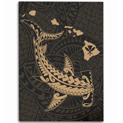 Hawaii Area Rug Hawaiian Native Map Hammerhead Shark Gold-Myprintsy