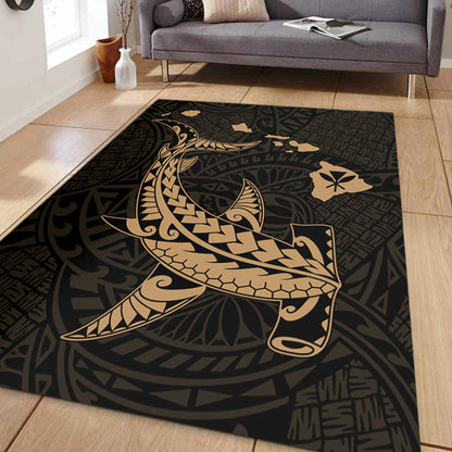 Hawaii Area Rug Hawaiian Native Map Hammerhead Shark Gold-Myprintsy