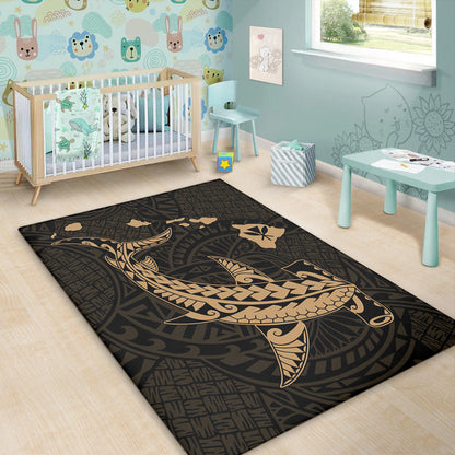 Hawaii Area Rug Hawaiian Native Map Hammerhead Shark Gold-Myprintsy