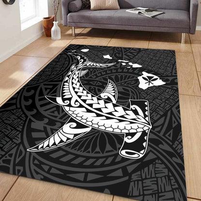 Hawaii Area Rug Hawaiian Native Map Hammerhead Shark White-Myprintsy