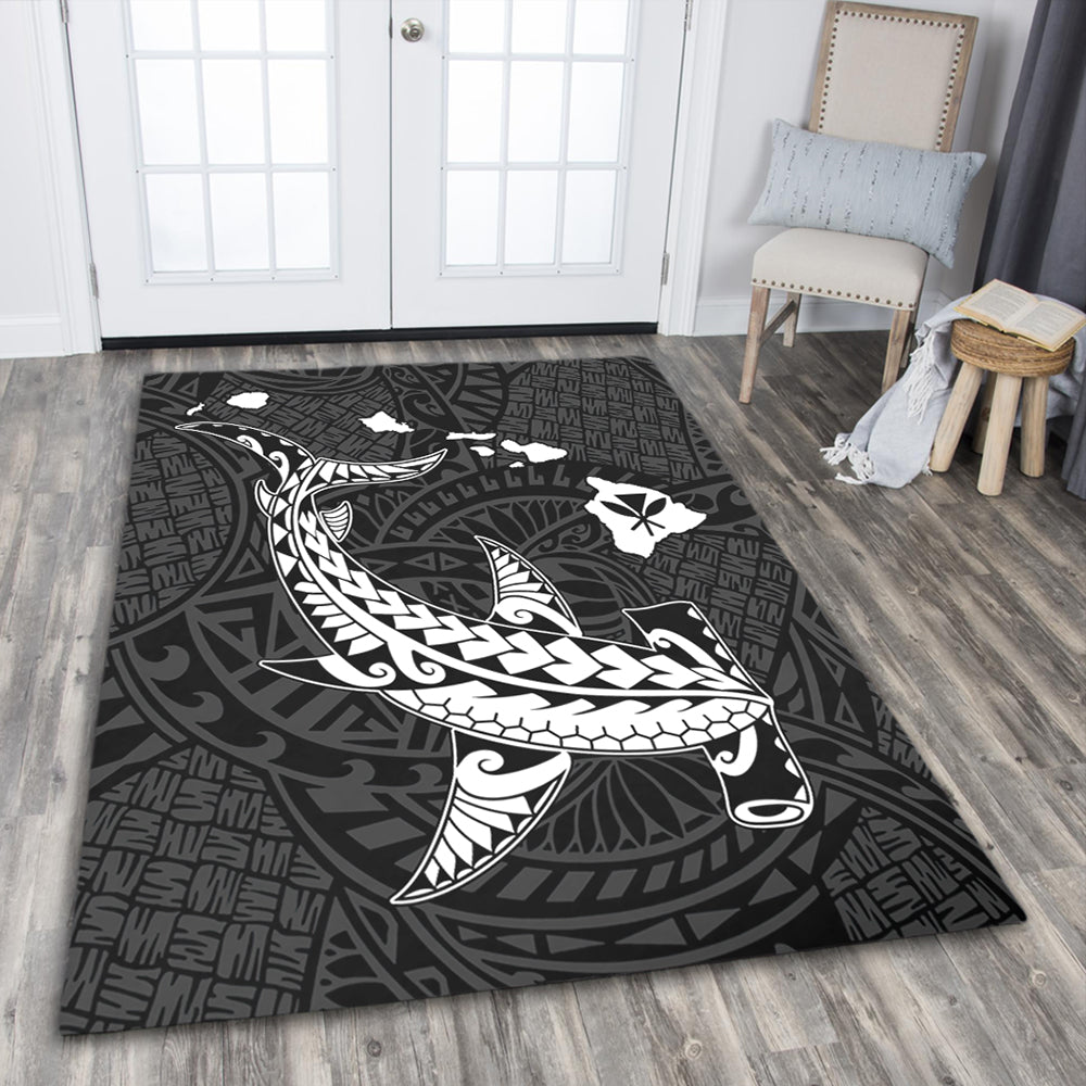 Hawaii Area Rug Hawaiian Native Map Hammerhead Shark White-Myprintsy