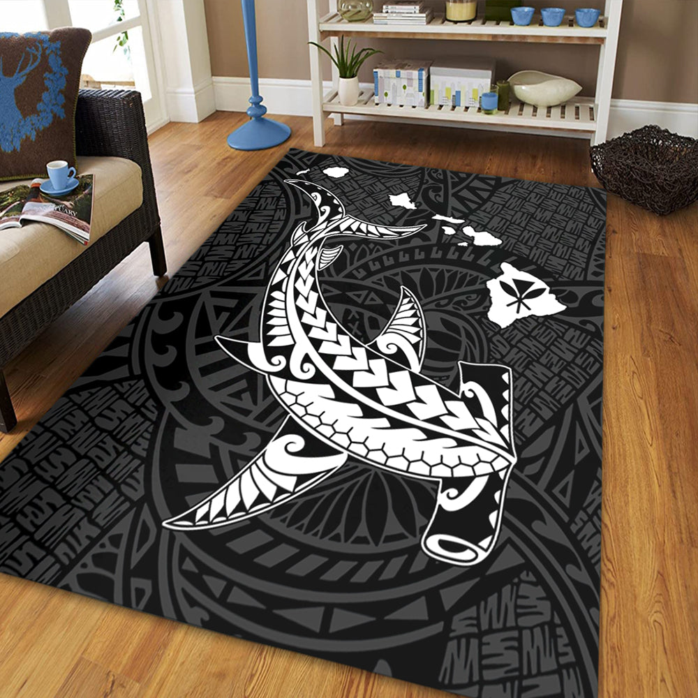 Hawaii Area Rug Hawaiian Native Map Hammerhead Shark White-Myprintsy