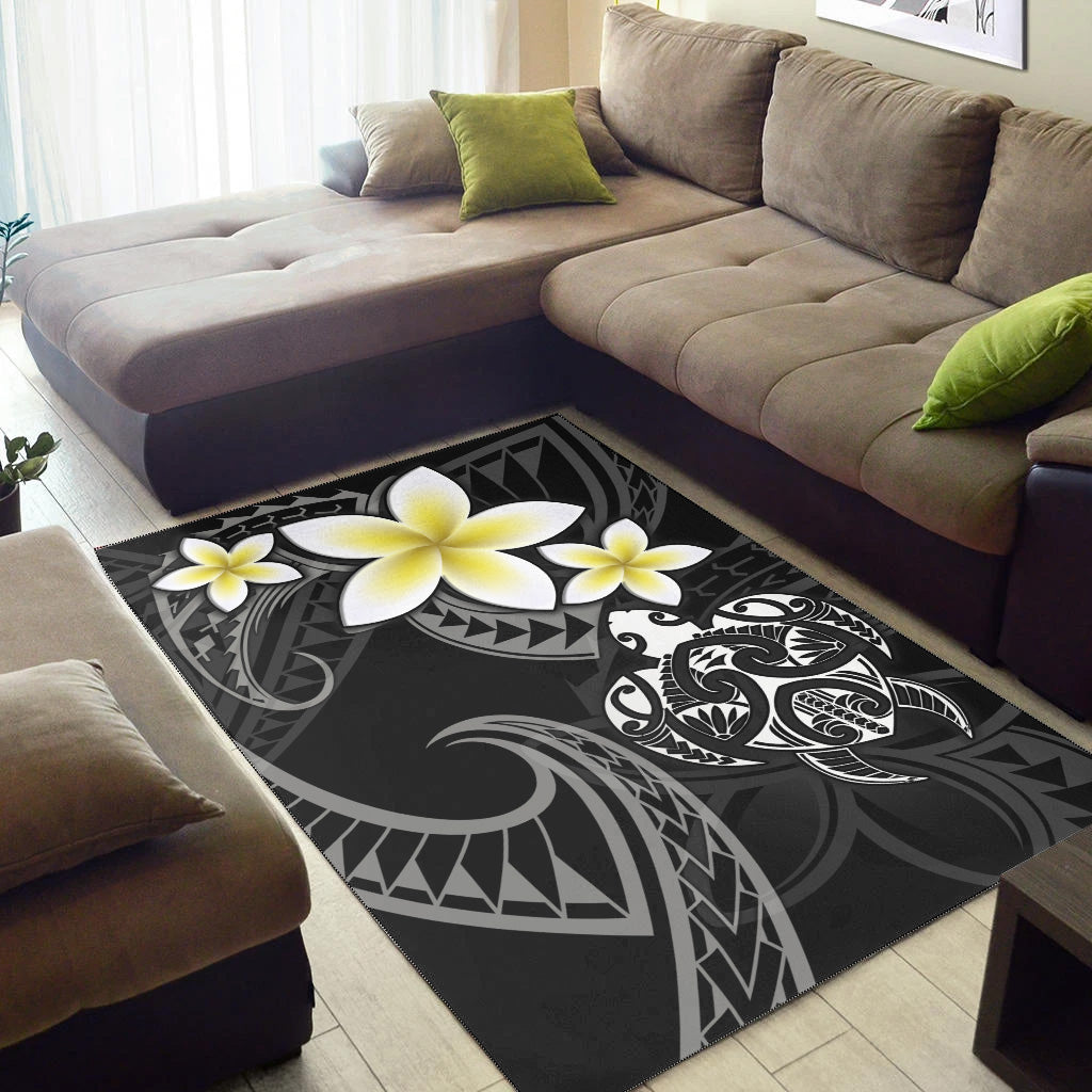 Hawaii Area Rug Hawaiian Turtle Honu Plumeria Tribal Tattoo-Myprintsy