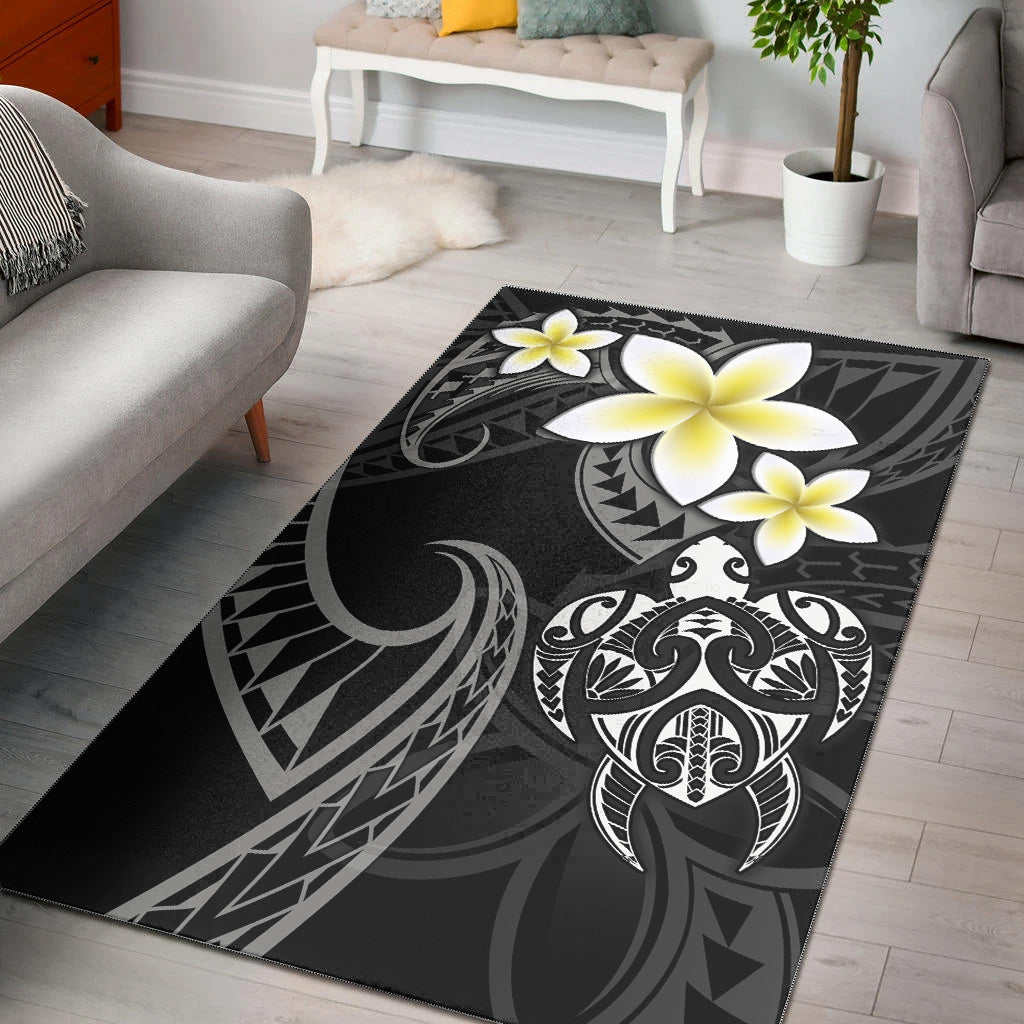Hawaii Area Rug Hawaiian Turtle Honu Plumeria Tribal Tattoo-Myprintsy