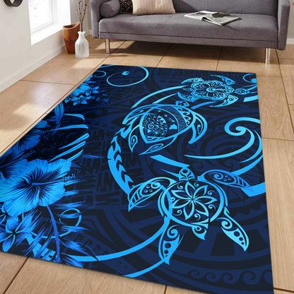 Hawaii Area Rug Hibiscus Flower And Map On The Back Turtle-Myprintsy