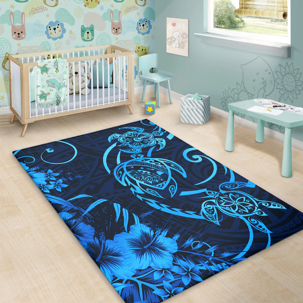 Hawaii Area Rug Hibiscus Flower And Map On The Back Turtle-Myprintsy