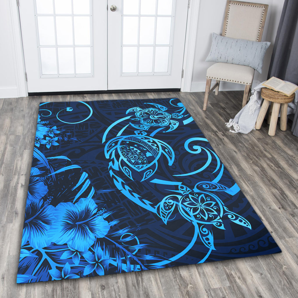 Hawaii Area Rug Hibiscus Flower And Map On The Back Turtle-Myprintsy