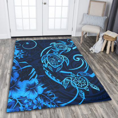 Hawaii Area Rug Hibiscus Flower And Map On The Back Turtle-Myprintsy