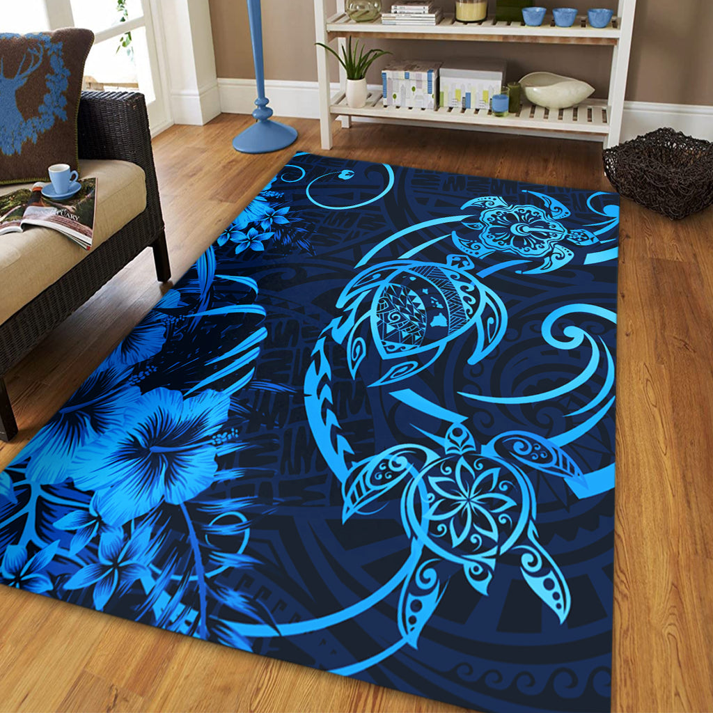 Hawaii Area Rug Hibiscus Flower And Map On The Back Turtle-Myprintsy