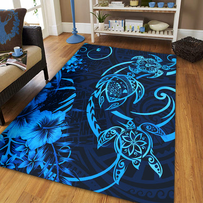 Hawaii Area Rug Hibiscus Flower And Map On The Back Turtle-Myprintsy