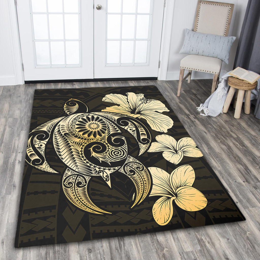 Hawaii Area Rug Hibiscus Plumeria Mix Polynesian Turtle-Myprintsy