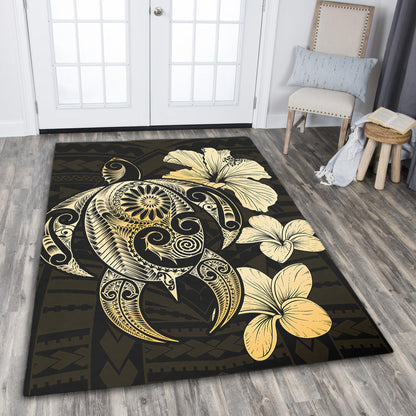 Hawaii Area Rug Hibiscus Plumeria Mix Polynesian Turtle-Myprintsy