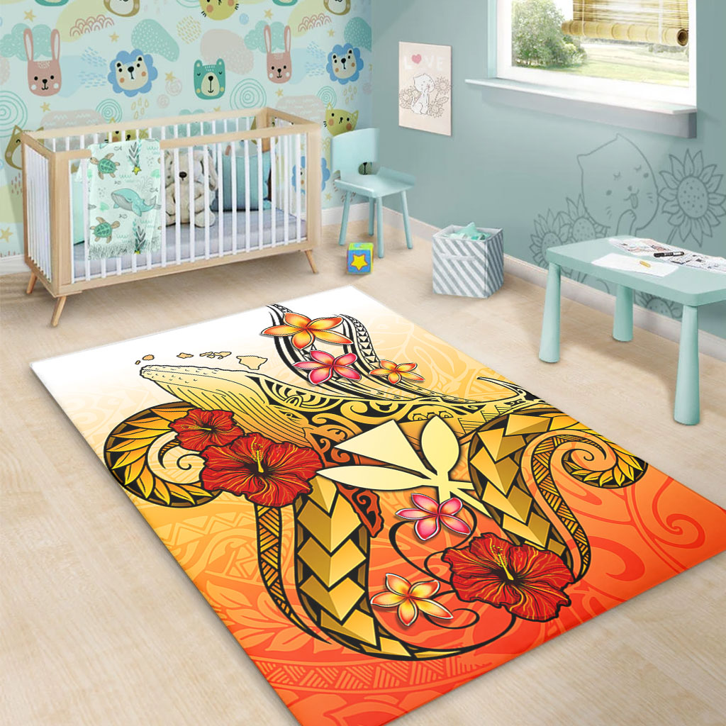 Hawaii Area Rug Humpback Whale with Hibiscus Plumeria-Myprintsy