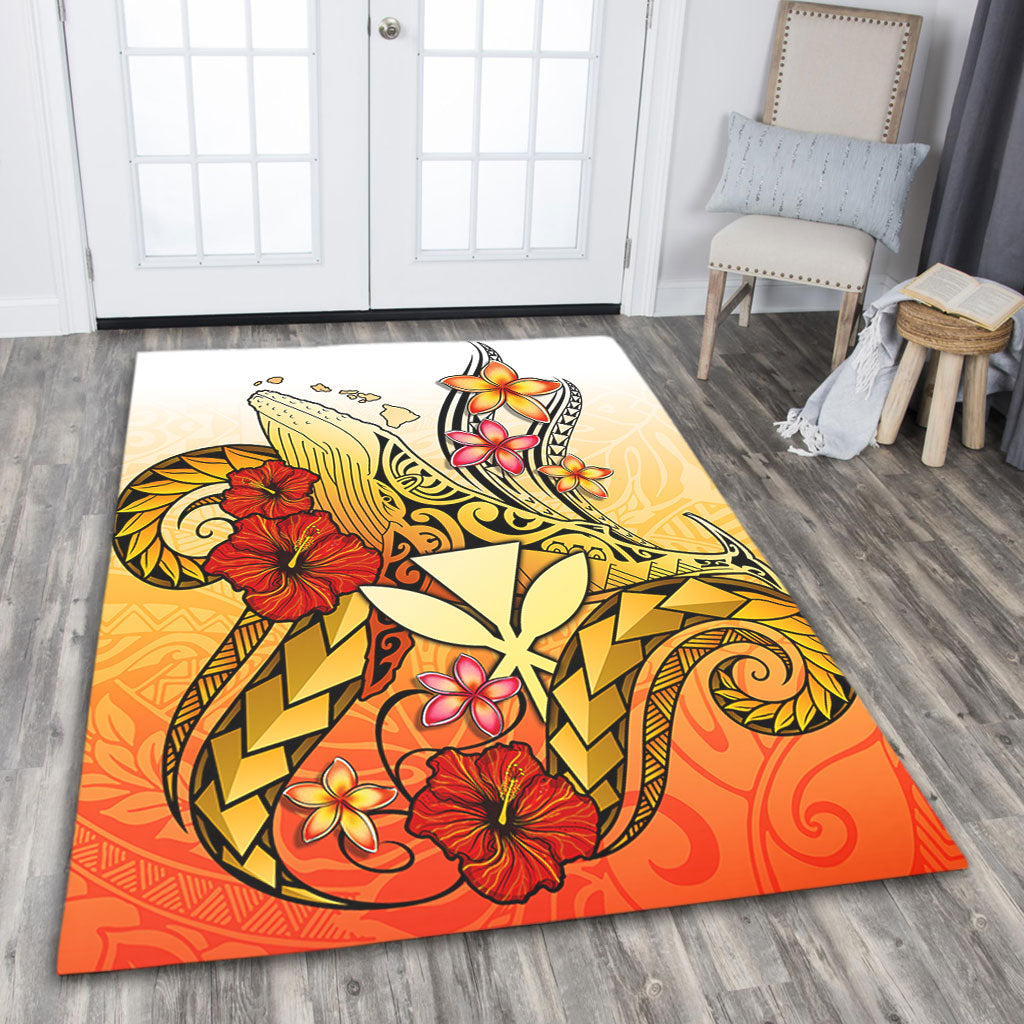 Hawaii Area Rug Humpback Whale with Hibiscus Plumeria-Myprintsy