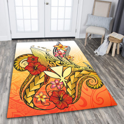 Hawaii Area Rug Humpback Whale with Hibiscus Plumeria-Myprintsy